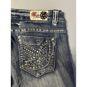 Botin‎ Jeans Juniors 7 Blue Medium Wash Straight Leg Rhinestone Embellished
